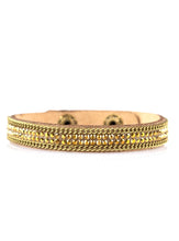 Load image into Gallery viewer, A skinny strand of brown suede is encrusted in rows of glittery aurum rhinestones and shimmery brass chains for a sassy look. Features an adjustable clasp closure. Sold as one individual bracelet.
