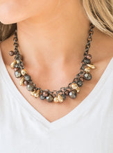 Load image into Gallery viewer, Necklace and Earrings:  Featuring shiny, faceted, and mesh finishes, mismatched copper, gold, and gunmetal beads trickle below the collar for an edgy industrial look. Features an adjustable clasp closure.  Bracelet:  Featuring shiny, faceted, and mesh finishes, mismatched copper, gold, and gunmetal beads trickle from the wrist for an edgy industrial look. Features an adjustable clasp closure.  Sold as one individual necklace, earrings, and bracelet.
