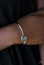 Load image into Gallery viewer, Arcing silver bars connect to a faceted smoky gem centerpiece, creating a dainty cuff-like bracelet around the wrist. Features an adjustable clasp closure.  Sold as one individual bracelet. Always nickel and lead free.