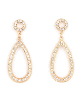 Load image into Gallery viewer, Alluring oversized teardrop frames are encrusted with countless brilliant white rhinestones. A smaller circle frame filled with the same shimmering white rhinestones gently anchors and balances the flirtatious look. Earring attaches to a standard post fitting.