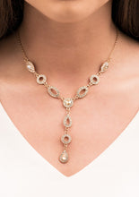 Load image into Gallery viewer, Dainty yet bold white rhinestone-encrusted frames in a variety of teardrop, round, and oval shapes delicately link below the collar. Matching frames trickle from the center, creating an elegant extended pendant. Features an adjustable clasp closure.