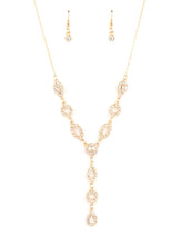 Load image into Gallery viewer, Dainty yet bold white rhinestone-encrusted frames in a variety of teardrop, round, and oval shapes delicately link below the collar. Matching frames trickle from the center, creating an elegant extended pendant. Features an adjustable clasp closure.
