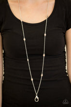 Load image into Gallery viewer, Faceted brown beads are pressed into studded silver frames that trickle along a shimmery silver chain for a seasonal look. A lobster clasp hangs from the bottom of the design to allow a name badge or other item to be attached. Features an adjustable clasp closure.  Sold as one individual lanyard. Includes one pair of matching earrings.  Always nickel and lead free.