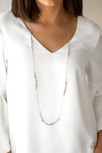 Load image into Gallery viewer,   Sections of faceted blue beads, dainty silver beads, silver rectangular accents, and metallic crystal-like beads trickle along a dainty silver chain for a colorful look. Features an adjustable clasp closure.  Sold as one individual necklace. Includes one pair of matching earrings.  Always nickel and lead free.