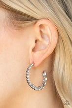 Load image into Gallery viewer, Gradually increasing in size, classic round rhinestones fade into regal marquise cut rhinestones for a refined look. Earring attaches to a standard post fitting. Hoop measures 1&quot; in diameter.  Sold as one pair of hoop earrings.  Always nickel and lead free.
