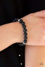 Load image into Gallery viewer, Essential Oil Alert!!  A collection of black lava rock and silver accents are threaded along the wrist for a seasonal look. Features an adjustable sliding knot closure.  Sold as one individual bracelet.  Always nickel and lead free.