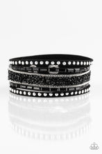 Load image into Gallery viewer, Rhinestone Rocker Black Wrap Bracelet
