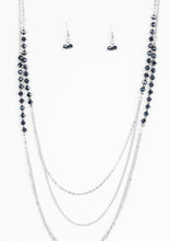 Load image into Gallery viewer, Brushed in a metallic sheen, glittery blue crystal-like beads join faceted silver beads along layers of shimmery silver chains for a refined look. Features an adjustable clasp closure.