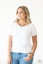 Load image into Gallery viewer, Necklace and Earrings:  A collection of polished black, classic silver, and crystal-like hematite beads are threaded along an invisible wire below the collar for a glamorous look. Features an adjustable clasp closure.  Bracelet:  A collection of polished black, classic silver, and crystal-like hematite beads are threaded along a stretchy band, creating a refined look around the wrist.