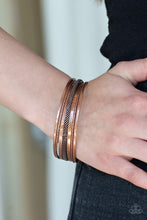Load image into Gallery viewer, Featuring diamond-cut shimmer, rows of antiqued copper bars arc across the wrist, stacking into a bangle-like cuff.  Sold as one individual bracelet.  Always nickel and lead free.