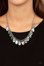Load image into Gallery viewer, Brushed in a patina finish, floral embossed silver frames swing from a silver chain. Infused with ornate silver beads, the whimsical fringe falls just below the collar for a vintage inspired look. Features an adjustable clasp closure.  Sold as one individual necklace. Includes one pair of matching earrings.  Always nickel and lead free.