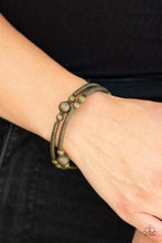 Load image into Gallery viewer, Sections of rounded brass wire mesh and antiqued brass beads are threaded along a coiled wire, creating a rustic infinity wrap style bracelet around the wrist.  Sold as one individual bracelet.  Always nickel and lead free.