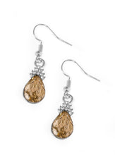 Load image into Gallery viewer, Crowned in glassy white rhinestones, a golden topaz teardrop gem swings from the ear for a glamorous look. Earring attaches to a standard fishhook fitting.  Sold as one pair of earrings.