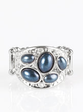 Load image into Gallery viewer, Pearly blue beads are pressed into a delicately hammered silver band for a refined look. Dainty white rhinestones are sprinkled along the colorful band for an elegant finish. Features a stretchy band for a flexible fit.  Sold as one individual ring.