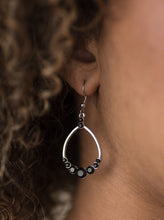 Load image into Gallery viewer, As if dipped in glitter, sparkling black rhinestones are encrusted along the bottom of a teardrop lure for a refined look. Earring attaches to a standard fishhook fitting.  Sold as one pair of earrings. 