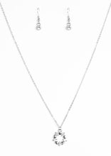 Load image into Gallery viewer, Dainty silver hearts and glittery white rhinestones join into a round dainty pendant below the collar for a romantic look. Features an adjustable clasp closure.  Sold as one individual necklace. Includes one pair of matching earrings.