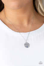 Load image into Gallery viewer, Dotted with a dainty blue rhinestone, a shimmery disc is stamped in the phrase, &quot;American girl&quot;, for a whimsical look below the collar. Features an adjustable clasp closure.  Sold as one individual necklace. Includes one pair of matching earrings.  Always nickel and lead free.