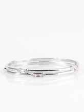Load image into Gallery viewer, Featuring elegant round and emerald style cuts, glittery pink and white rhinestones are pressed into two shimmery silver bangles for a refined look.  Sold as one set of two bracelets.