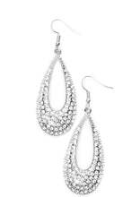 Load image into Gallery viewer, As if dipped in glitter, an airy teardrop lure is encrusted in row after row of glittery white rhinestones for a dramatic look. Earring attaches to a standard fishhook fitting.  Sold as one pair of earrings.