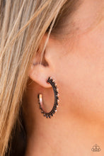 Load image into Gallery viewer, Radiating with studded copper petals, an ornate copper hoop curls around the ear for a seasonal look. Earring attaches to a standard post fitting. Hoop measures 1 1/4&quot; in diameter.  Sold as one pair of hoop earrings.  Always nickel and lead free.