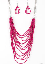 Load image into Gallery viewer, Row after row of pink seed beads cascade down the chest, creating summery layers. Features an adjustable clasp closure.  Sold as one individual necklace. Includes one pair of matching earrings.