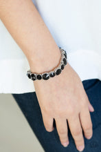 Load image into Gallery viewer, An assortment of oversized black rhinestones are pressed into sleek square frames and threaded along stretchy bands, creating a blinding sparkle around the wrist.  Sold as one individual bracelet.  Always nickel and lead free.