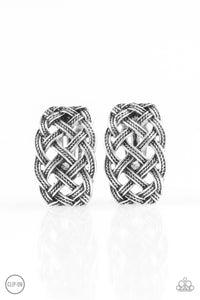 Braided Rivers Silver Clip On Earrings