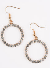 Load image into Gallery viewer, Glittery white rhinestones are encrusted along a circular gold frame, creating a bubbly frame. Earring attaches to a standard fishhook fitting.  Sold as one pair of earrings.  