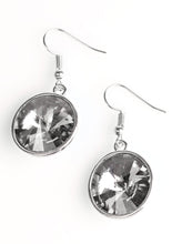 Load image into Gallery viewer, Featuring a glittery prism cut, a glassy gem is pressed into the center of a sleek frame for a timeless look. Earring attaches to a standard fishhook fitting.  Sold as one pair of earrings.