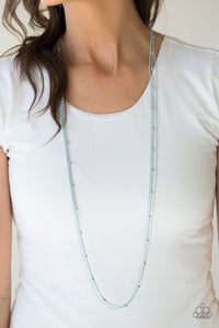 Painted in a refreshing blue finish, dainty ball-chains and a shimmery silver satellite chain drapes across the chest for a colorful industrial look. Features an adjustable clasp closure.  Sold as one individual necklace. Includes one pair of matching earrings.  Always nickel and lead free.