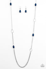 Load image into Gallery viewer, Faceted blue beads join shimmery silver teardrop frames along glistening silver chain for a colorfully casual look. Features an adjustable clasp closure.  Sold as one individual necklace. Includes one pair of matching earrings.