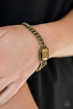 Load image into Gallery viewer, Featuring an edgy emerald-style cut, a glittery aurum gem attaches to a bold brass chain, creating a dramatic centerpiece atop the wrist. Features an adjustable clasp closure.  Sold as one individual bracelet.  Always nickel and lead free.