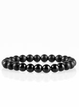 Load image into Gallery viewer, Brushed in a matte finish, glassy black beads are threaded along a stretchy elastic band for a seasonal look. A section of beads is brushed in a shiny finish for an earthy look.  Sold as one individual bracelet.  