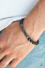 Load image into Gallery viewer, Essential Oil Alert!!   An earthy collection of metallic accents, refreshing blue stones, and black lava beads are threaded along a stretchy band around the wrist for a seasonal look.  Sold as one individual bracelet.  Always nickel and lead free.