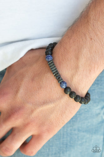 Essential Oil Alert!!   An earthy collection of metallic accents, refreshing blue stones, and black lava beads are threaded along a stretchy band around the wrist for a seasonal look.  Sold as one individual bracelet.  Always nickel and lead free.