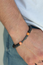 Load image into Gallery viewer, Essential Oil Alert!!  An earthy collection of metallic accents, glassy orange stones, and black lava beads are threaded along a stretchy band around the wrist for a seasonal look.  Sold as one individual bracelet.  Always nickel and lead free.