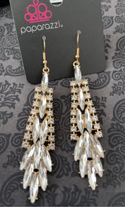 Gorgeous white marquise and round cut rhinestones shine in an elegant gold setting. Earring attaches to a standard fishhook fitting.  Sold as one pair of earrings.   Always nickel and lead free.  Fashion Fix April 2021 Exclusive