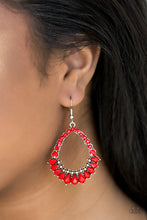 Load image into Gallery viewer, Featuring tranquil teardrop and round cuts, red beads are pressed into a teardrop-shaped frame for a summery look. Earring attaches to standard fishhook fitting.  Sold as one pair of earrings.     Always nickel and lead free. 