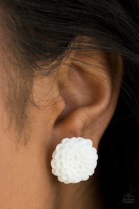 Folds of white petals bloom from the ear, creating a feminine floral frame. Earring attaches to a standard post fitting.  Sold as one pair of post earrings.  Always nickel and lead free. 