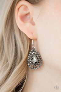 Glittery hematite rhinestones spin around a teardrop gem, coalescing into a dazzling lure. Earring attaches to a standard fishhook fitting.  Sold as one pair of earrings.  Always nickel and lead free.