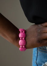 Load image into Gallery viewer, A collection of round and square-like pink stones are threaded along stretchy bands around the wrist for a seasonal look.  Sold as one individual bracelet.
