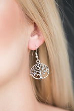 Load image into Gallery viewer, Brushed in an antiqued shimmer, a glistening tree branches out across a dainty silver frame for a whimsical look. Earring attaches to a standard fishhook fitting.  Tree of Life  Sold as one pair of earrings.  Always nickel and lead free.