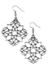 Load image into Gallery viewer, Glistening silver teardrop silhouettes join into an airy frame for a whimsical look. Earring attaches to a standard fishhook fitting.  Sold as one pair of earrings.