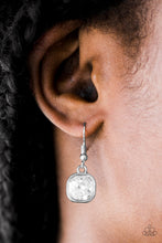 Load image into Gallery viewer, Featuring sparkling faceted surfaces, a glittery square gem is pressed into the center of a sleek silver frame, creating a glamorous lure. Earring attaches to a standard fishhook fitting.  Sold as one pair of earrings.  Always nickel and lead free.