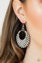 Load image into Gallery viewer, As if dipped in glitter, an airy oval silver frame is encrusted in countless white rhinestones for a glitzy look. Earring attaches to a standard fishhook fitting.  Sold as one pair of earrings.  Always nickel and lead free. 