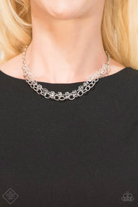 A strand of iridescent white crystal-like cube beading joins a classic strand of silver chain below the collar, creating refined layers. Features an adjustable clasp closure.  Sold as one individual necklace. Includes one pair of matching earrings.   Fiercely Fifth Avenue Fashion Fix January 2019    Always nickel and lead free.