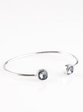 Load image into Gallery viewer, Attached to a curling silver bar, square smoky rhinestones are pressed into silver fittings, creating a dainty cuff.  Sold as one individual bracelet.