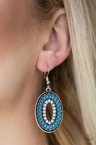 Refreshing blue petals bloom from a glittery white rhinestone center, creating a fabulous frame. Earring attaches to a standard fishhook fitting.  Sold as one pair of earrings.  Always nickel and lead free.   