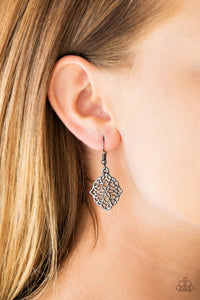   Brushed in a high-sheen finish, shimmery gunmetal filigree spins into a whimsical floral frame for a seasonal look. Earring attaches to a standard fishhook fitting.  Sold as one pair of earrings. Always nickel and lead free.