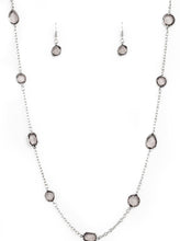 Load image into Gallery viewer, Featuring sleek silver fittings, an array of glassy smoky gemstones trickle along a shimmery silver chain for a glamorous look. Features an adjustable clasp closure.  Sold as one individual necklace. Includes one pair of matching earrings.  Always nickel and lead free.